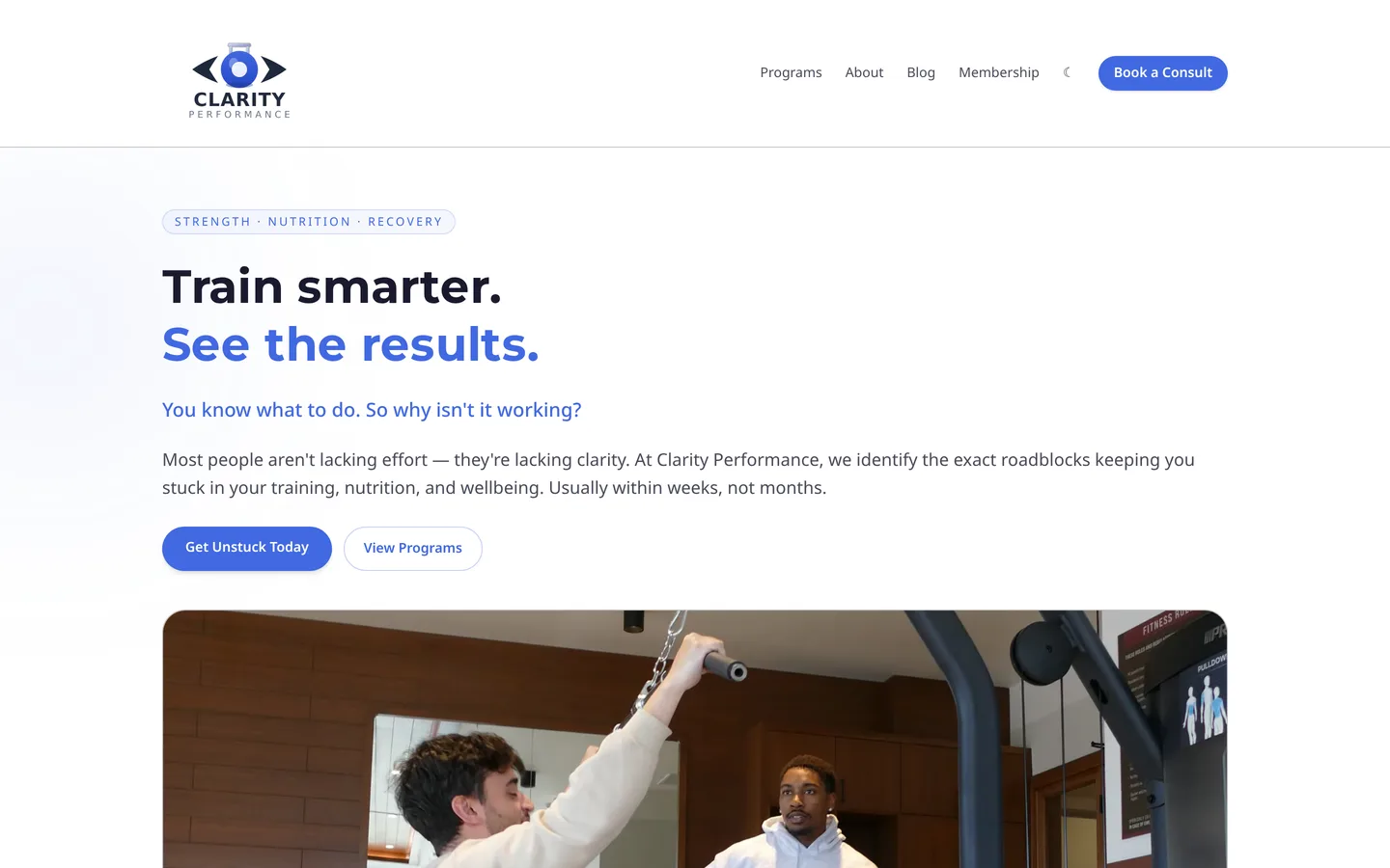 Screenshot of the Clarity Performance Coaching website