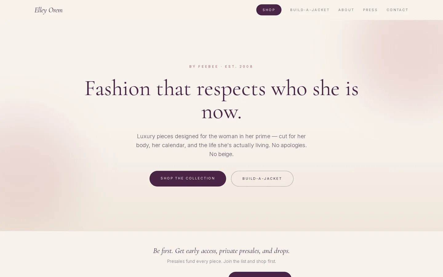 Screenshot of the Elley Orem Collection® website